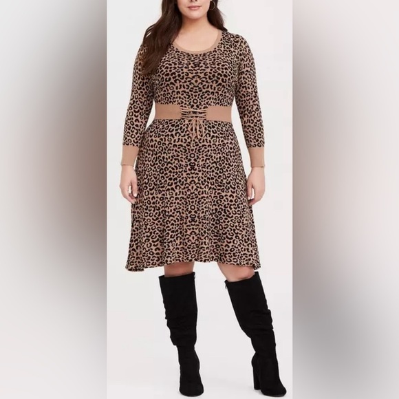 torrid Dresses & Skirts - Torrid Womens leopard Cheetah sweater corset dress long sleeve fit & flare Sz 3x